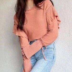 Rebecca Taylor  Pointelle Ruffle Sleeve Sweater